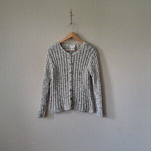 🩵Talbots Vintage Cottagecore Preppy Tan/Black Chunky Knit Sweater Size Petite M